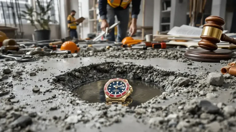 In Parma liet een uitvoerder zijn Rolex ter waarde van £14.000 in vers beton vallen en eiste schadevergoeding, maar de rechtbank oordeelde dat hij die nooit op het werk had moeten dragen.